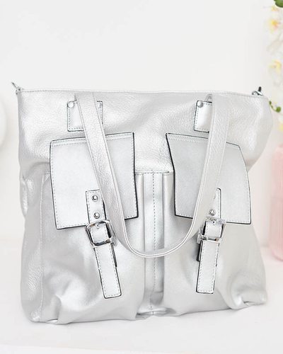 Silberner Damen-Shopper mit dekorativen Taschen - Accessoires