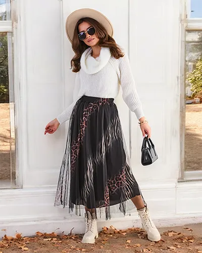 Royalfashion Gemusterter Midi-Rock für Damen mit Tüll