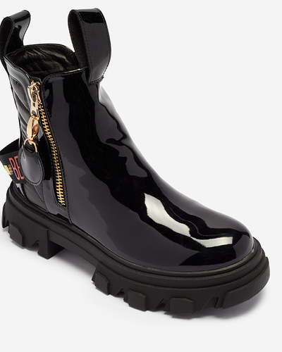 Schwarz lackierte Damenstiefel Osallu- Obuwie