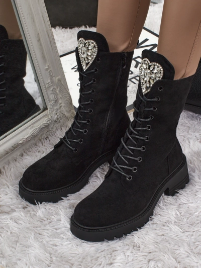 Eko Wildlederimitat Damenstiefeletten Emelune mit Schnürung