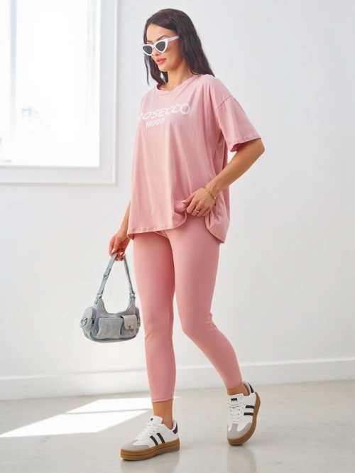 Royalfashion Жіночий бавовняний комплект із короткими рукавами та легінсами