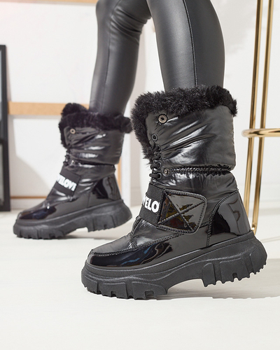 Damen-Schneestiefel mit flacher Sohle in Schwarz Sapollo- Footwear
