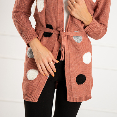Dunkelrosa Damen Strickjacke mit farbigen Pins - Kleidung