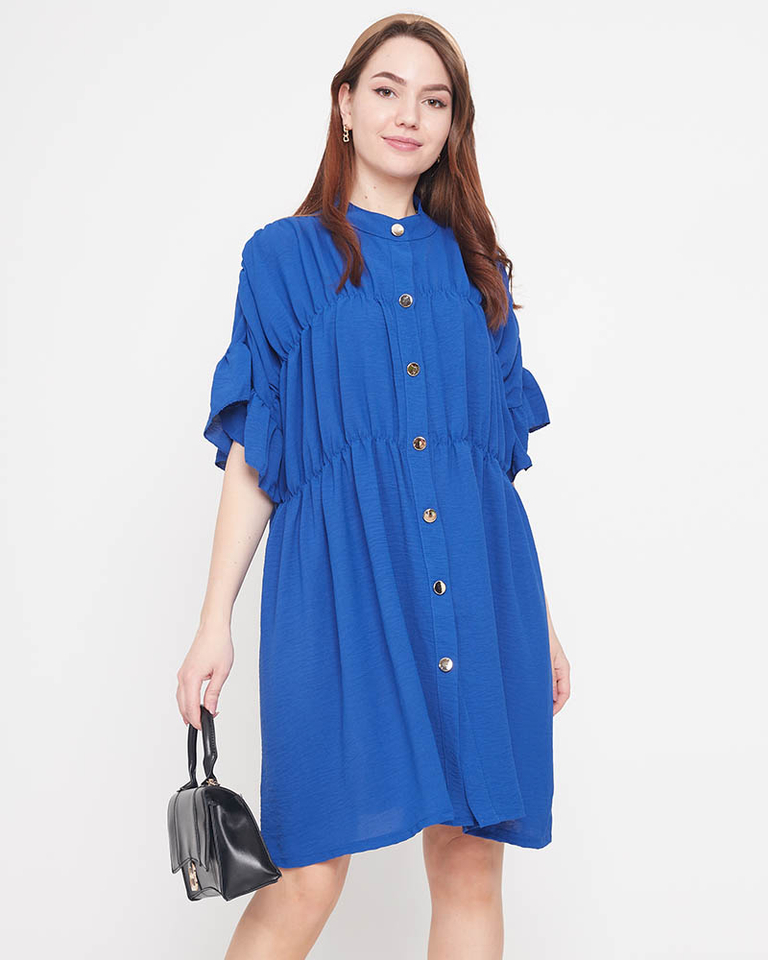 Marineblaues, knielanges Damenkleid - Kleidung