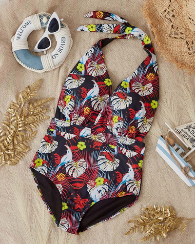 Gemusterter einteiliger Damen-Badeanzug in Schwarz und Gelb - Kleidung