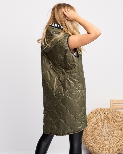 Dunkelgrüne lange Steppweste mit Aufschriften - Kleidung