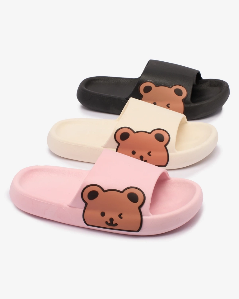 Royalfashion Weiße Damen-Gummi-Flip-Flops mit Teddybär Levekki