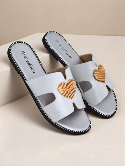 Royalfashion Damen Pantoletten Flach Herz Chic