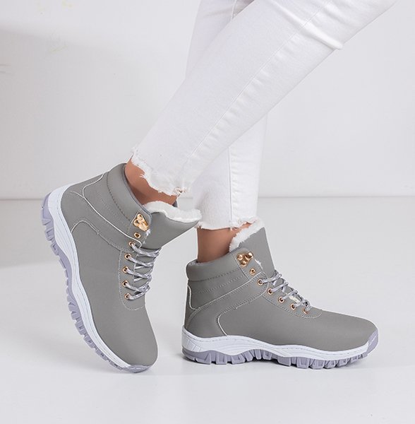 Warme Öko-Leder-Wanderschuhe für Damen in grauer Filis-Farbe - Schuhe