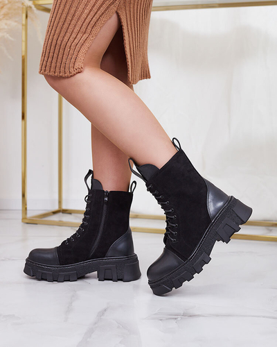 Royalfashion Damen Schnürstiefel mit Prägung in schwarz Leffga