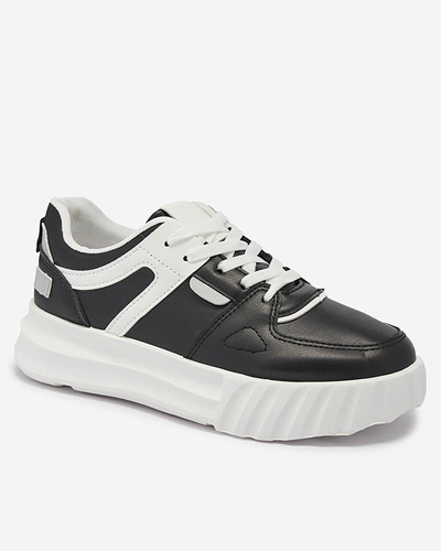 Öko-Leder Damen schwarze Freizeit Sportschuhe mit weißen Einsätzen Netiris - Schuhe