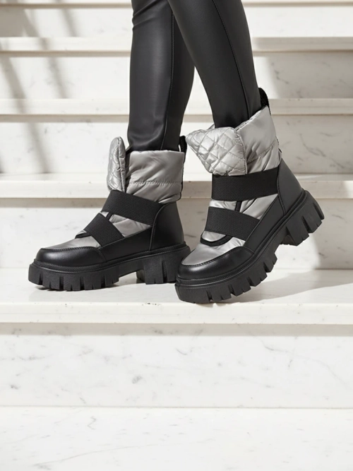 Жіночі снігоступи на плоскій підошві чорно-сірого кольору Ferory- Footwear