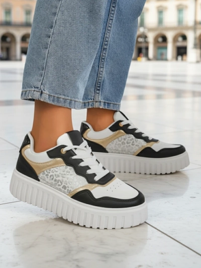 Damen-Sneakers Royalfashion Callista Plateau schwarz Öko-Leder Größe 40