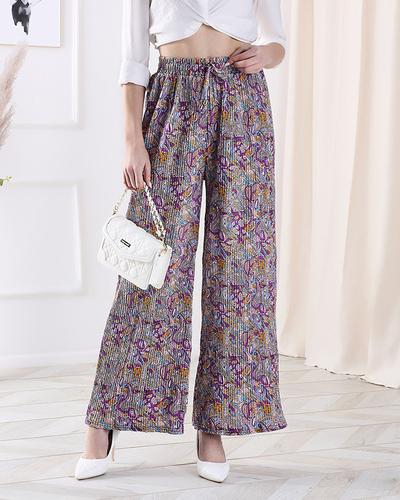 Gemusterte Hose mit weitem Bein für Damen in Lila- Kleidung