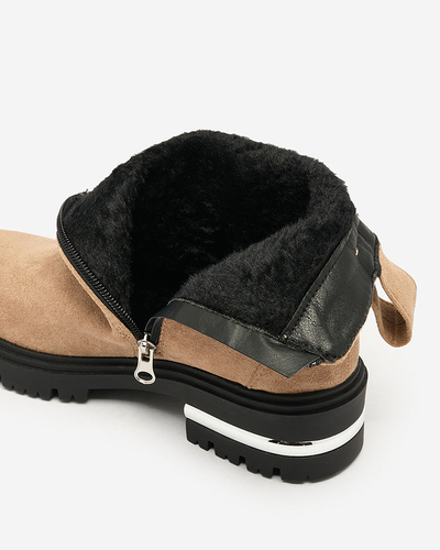 Royalfashion Braune Stiefel aus Öko-Wildleder mit Riemen und Reißverschlüssen Redmisala