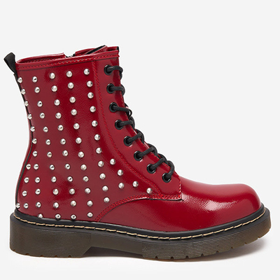 Rot lackierte Damenstiefel mit Derisa-Nieten - Schuhe