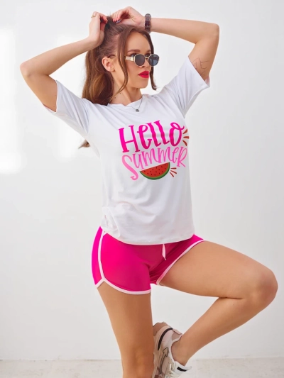 Royalfashion Damen Sportset mit T-Shirt und Shorts Hallo Sommer