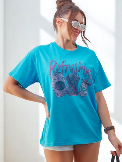 Royalfashion Damen Baumwoll-T-Shirt mit Strassdruck