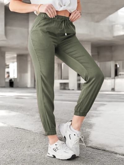 Raffaello Khaki Lange Hose aus Lyocell-Gewebe