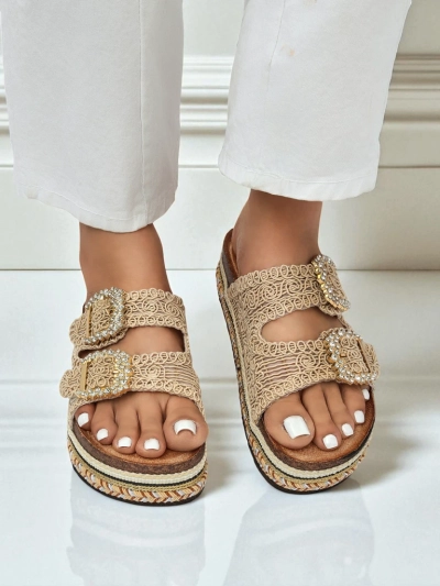 Royalfashion Damensandalen mit Strassschnallen GlamCork