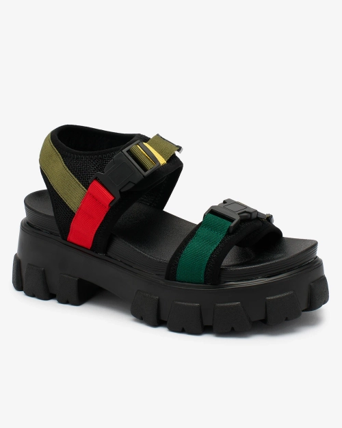 Royalfashion Зелено-чорні жіночі босоніжки на суцільній підошві Rodeksi