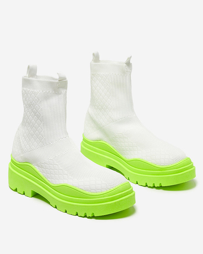 Weiß-grüne Damenstiefel mit flachem Absatz Seritis - Footwear