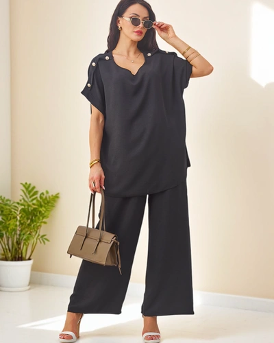 Royalfashion Damen Baumwollset mit kurzen Ärmeln und weiten Hosen