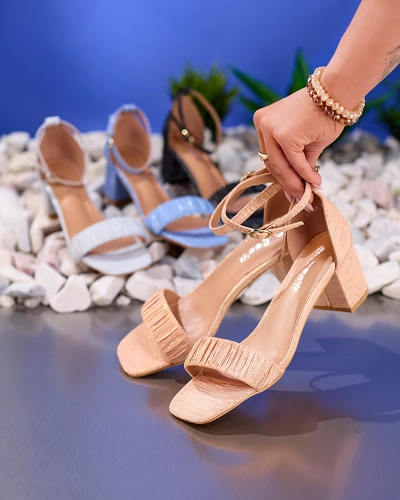 Royalfashion Блискучі жіночі босоніжки на низькій шпильці рожевого золота Oefa