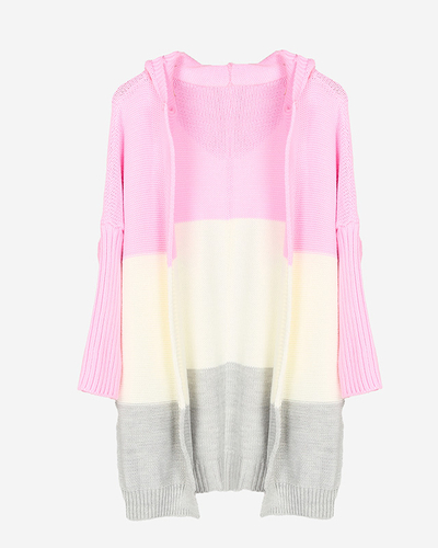 Langer Cape-Pullover für Damen in rosa-creme-grauer Farbe - Kleidung