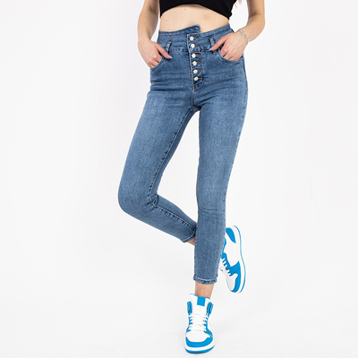 Blaue Jeans mit hohem Bund für Damen - Kleidung