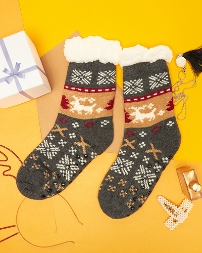Graue Damensocken mit Weihnachtsmuster - Unterwäsche