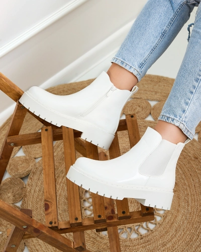 Royalfashion White lacquered women's non-heeled Glossy Chic boots