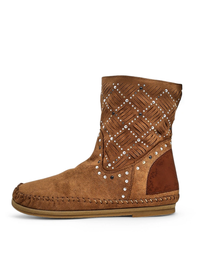 Royalfashion Damen-Stiefeletten mit niedrigem Keil und Nieten im indischen Stil