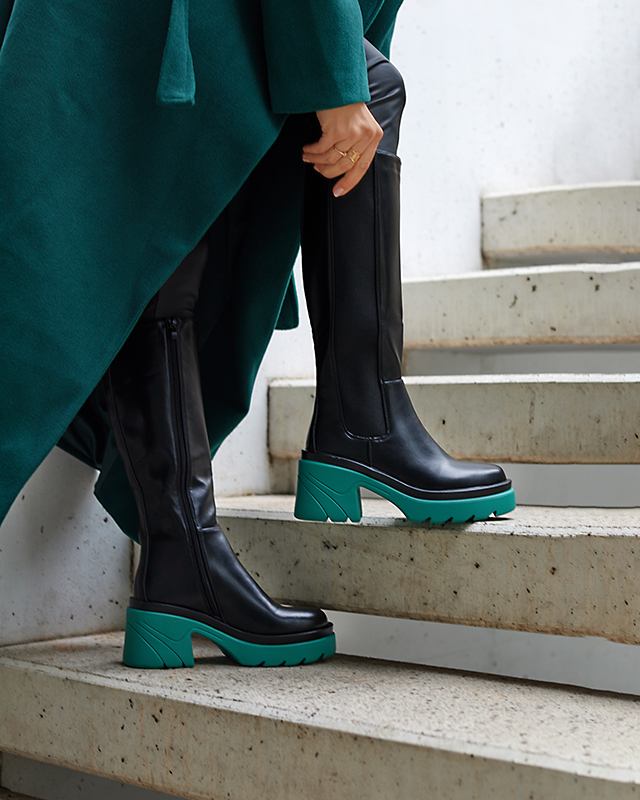 Schwarze Damenstiefel mit fester blauer Sohle Berisa - Footwear