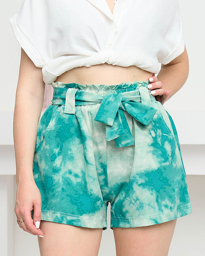 Damenstoff-Shorts mit grünem Aufdruck - Kleidung