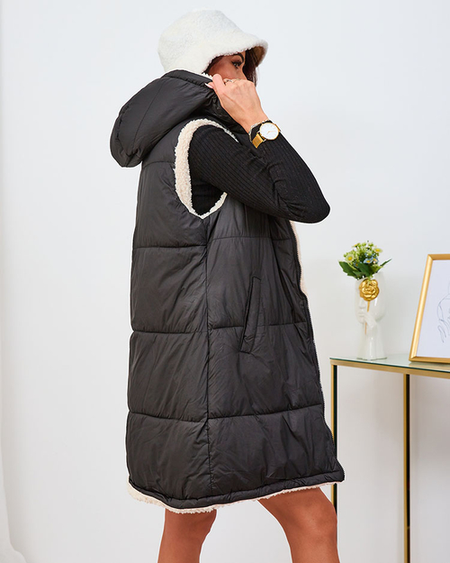 Royalfashion Чорно-кремовий довгий двосторонній жіночий жилет