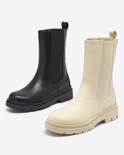 Beige Damenstiefel mit flachem Absatz Vedesa - Kleidung