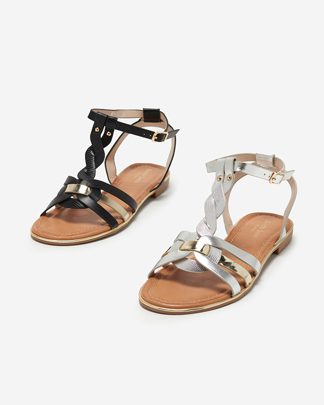 Flache Damensandalen in Schwarz und Gold Fatop - Schuhe