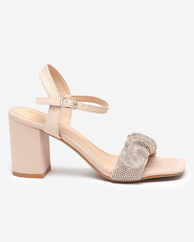 Beige Damensandalen auf einem Pfosten mit Zirkonias Trieste - Footwear