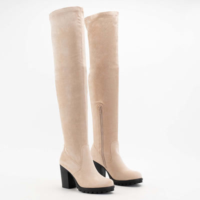 Beige Damen-Overknee-Stiefel am Shevao-Posten - Schuhe