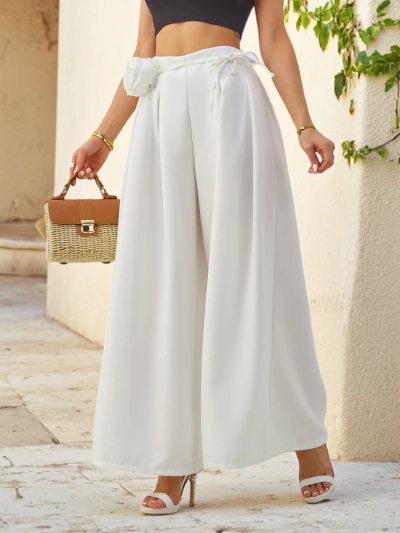 Royalfashion Elegante weite Damenhose mit einem dekorativen Blumenmuster am Gürtel