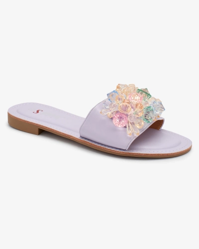 Royalfashion Lila Damen Flip-Flops mit bunten Kristallen Bling Breeze