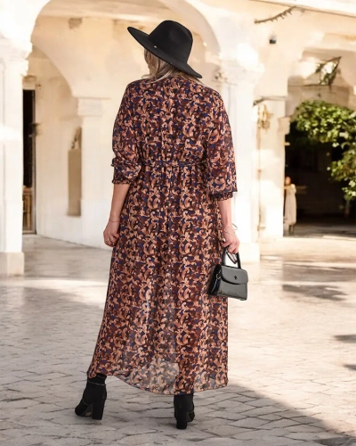 Royalfashion Camel gemustertes Damen-Maxikleid