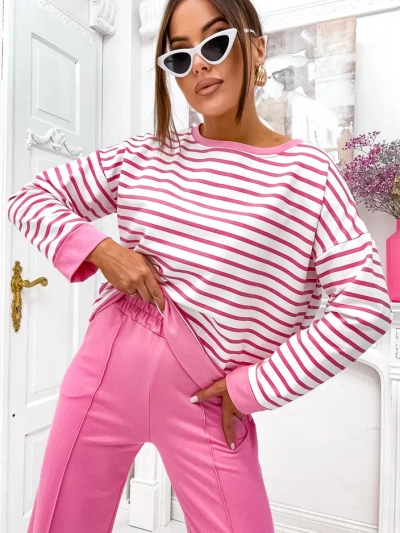 Royalfashion Damen Baumwollstreifen-Set mit weiten Hosen