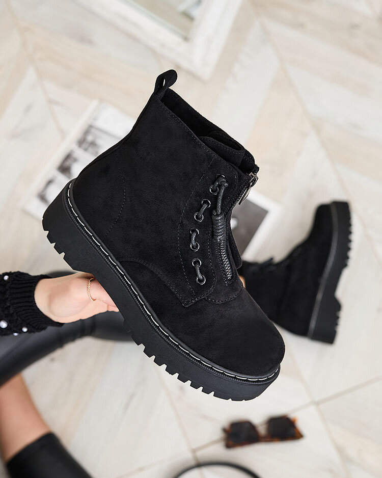 Royalfashion Schwarze Damenstiefel mit dickerer Sohle Kastolla