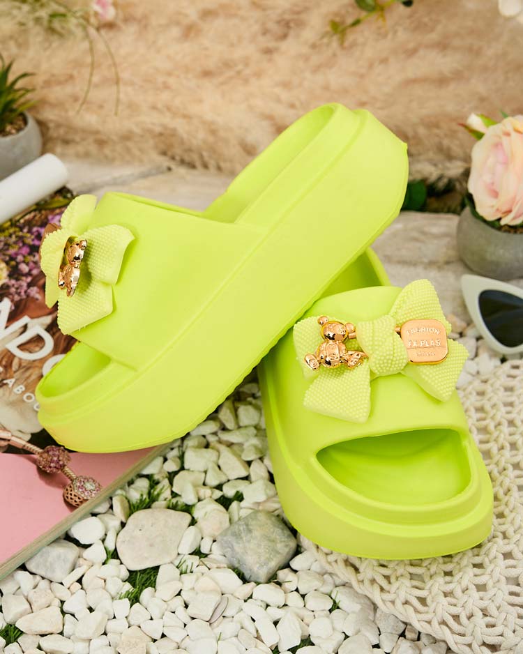 Royalfashion Damen-Gummi-Flip-Flops mit Zierschleife Apples