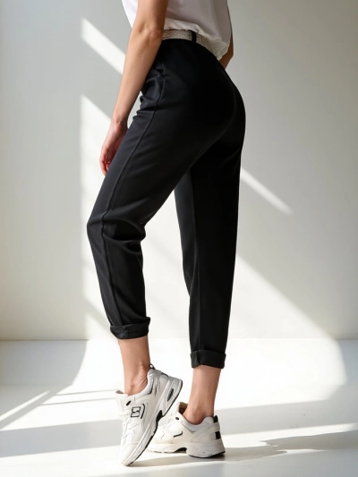 Royalfashion Gerade Damenhose mit Gürtel
