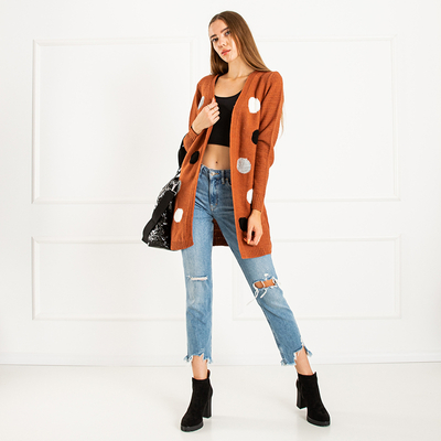 Damen 'Braune Strickjacke mit farbigen Pins - Bekleidung