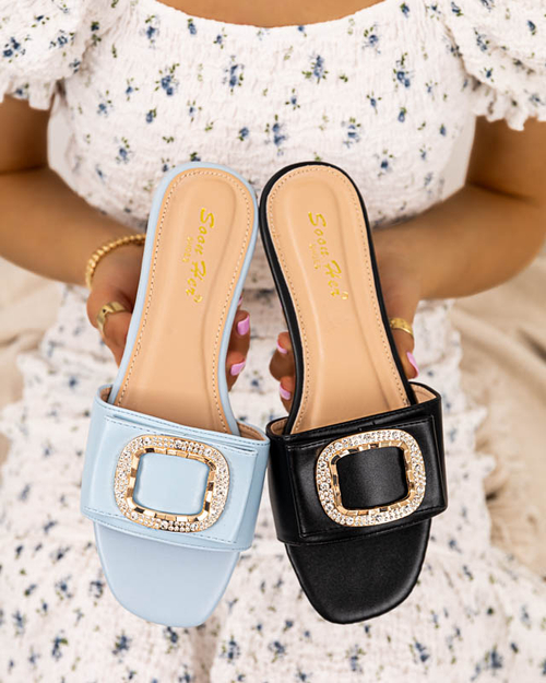 Сині жіночі шльопанці з прикрасою з фіанітів Iteria