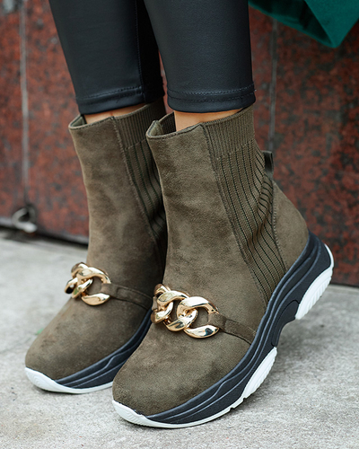 Grüner isolierter Damenstiefel aus Öko-Wildleder Cuzitta- Footwear